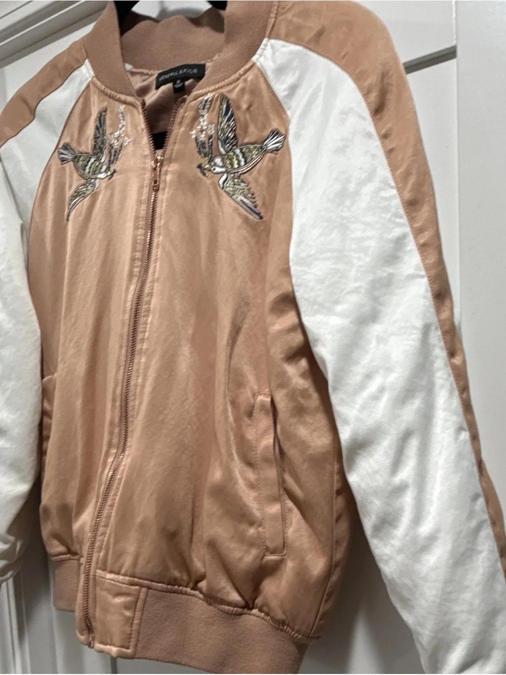 Kendall & Kylie Blush Pink Bomber Jacket with White Sleeves